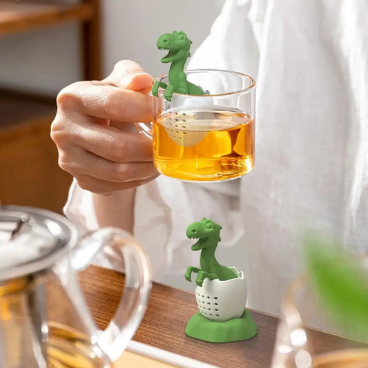 Dinosaur tea infuser, green silicone, steeping tea