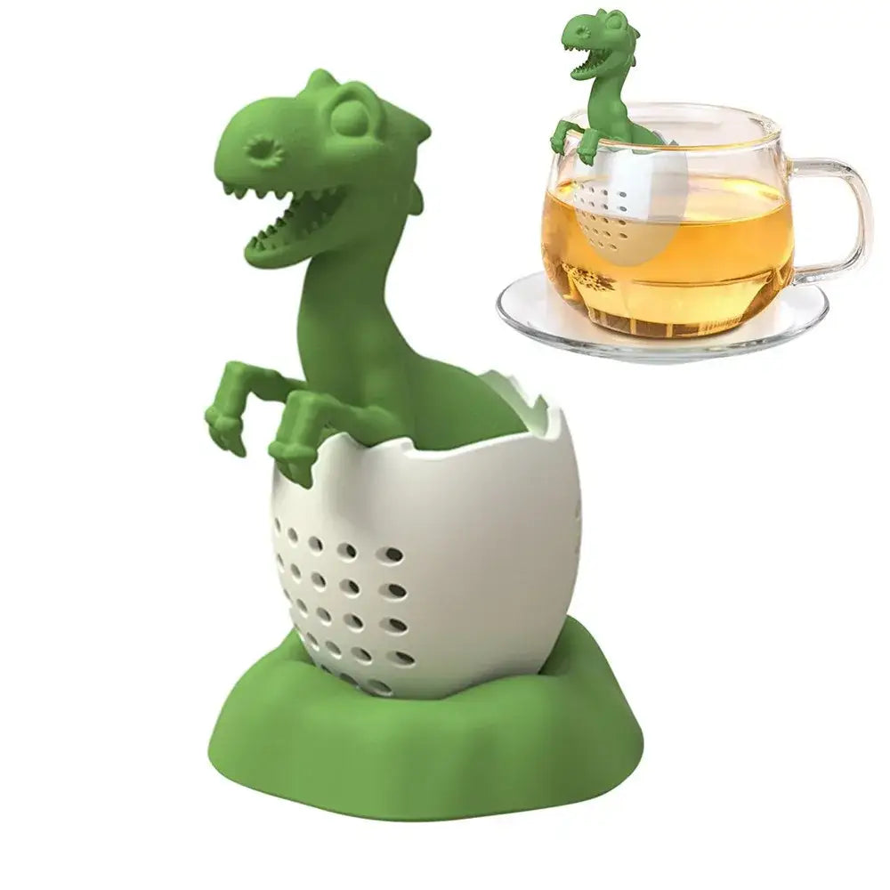 Animal tea infuser in use, tea leaves visible