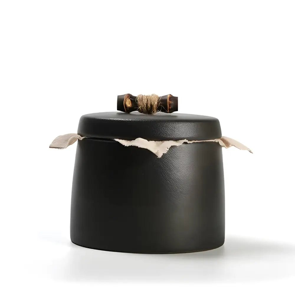 Ceramic tea storage canister with fitted airtight lid from above