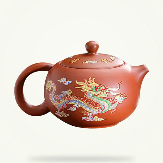 Asian Ceramic Teapot with Color-Changing Dragon & Phoenix Design, product photo on a plain background