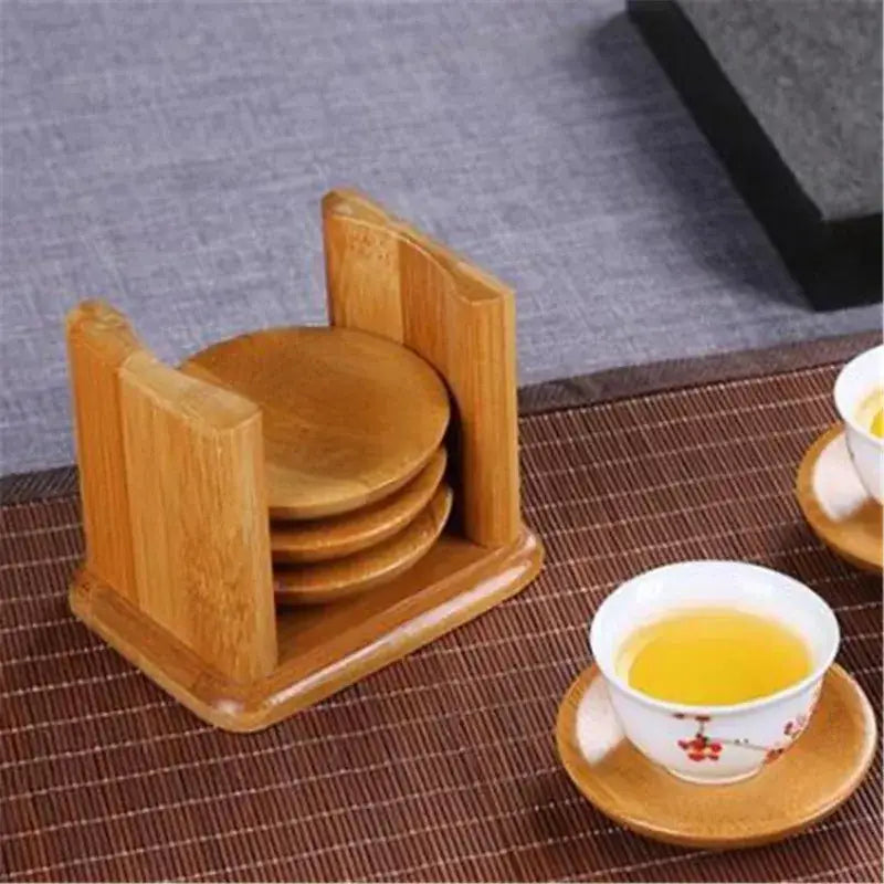 Round bamboo coasters for tea and coffee mugs
