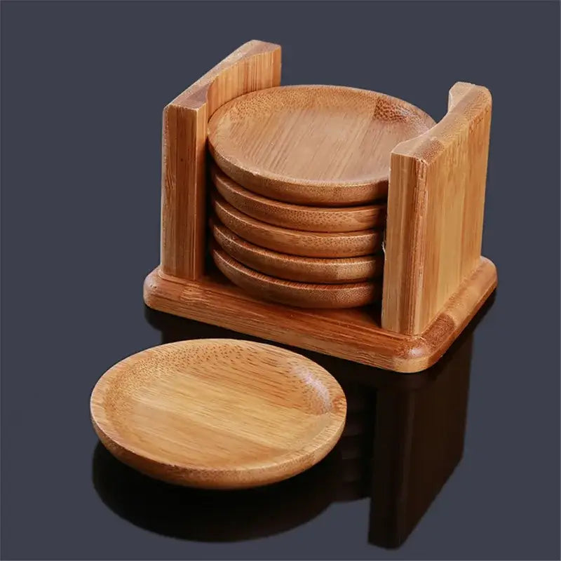 Set of bamboo coasters for glasses and mugs