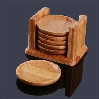 Set of bamboo coasters for glasses and mugs