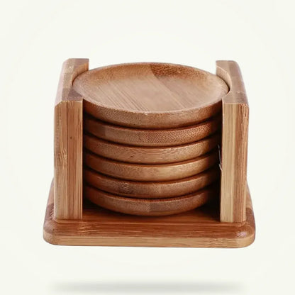 Bamboo Coaster Set of 6 for Cups and Glasses, product photo on a plain background