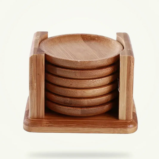 Bamboo Coaster Set of 6 for Cups and Glasses, product photo on a plain background
