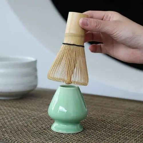 Handcrafted bamboo chasen whisk showing fine-split tines, white background