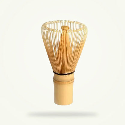Bamboo matcha whisk chasen handcrafted in Japan, full product view on plain background