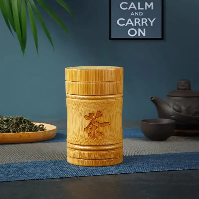 Medium bamboo tea canister with airtight lid for daily use
