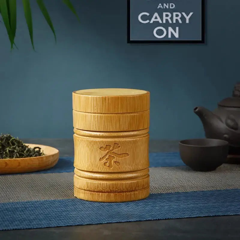 Small bamboo tea canister for samples or single-origin storage