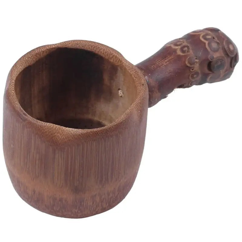 Close-up of bamboo tea infuser mesh basket