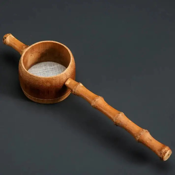 Bamboo tea strainer in use