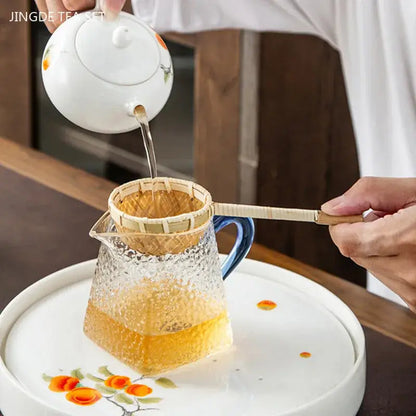 Close-up of bamboo tea strainer mesh