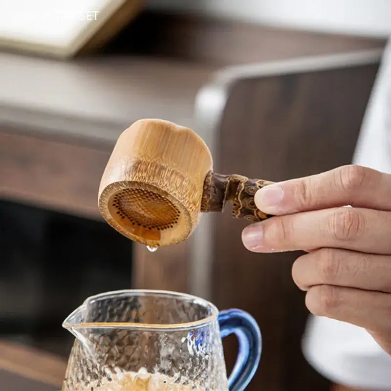 Bamboo tea strainer in a teapot