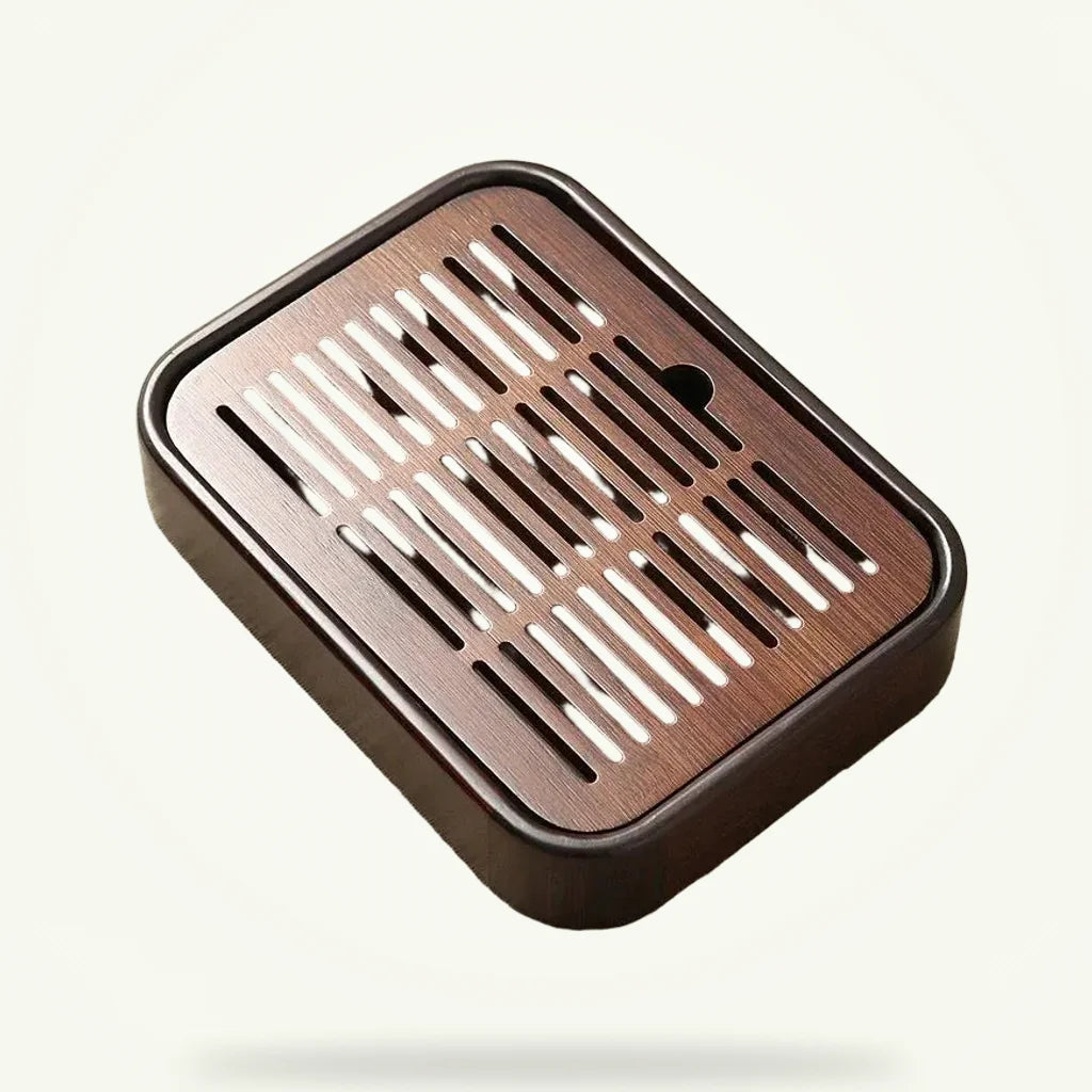 Bamboo Tea Tray with Drip Tray - 27x20x6 cm, product photo on a plain background