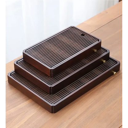 Close-up of bamboo tea tray slats and water reservoir