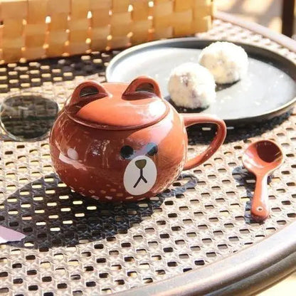 Bear tea mug with lid and spoon, porcelain, 600ml
