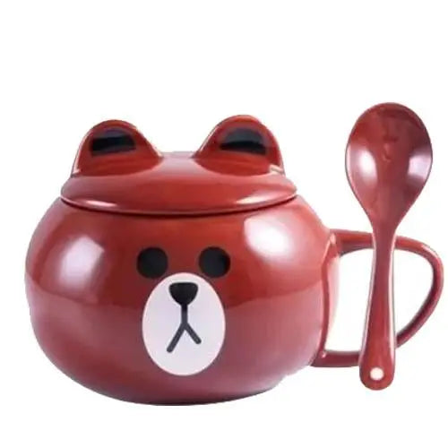 Cute bear shaped tea mug with porcelain lid