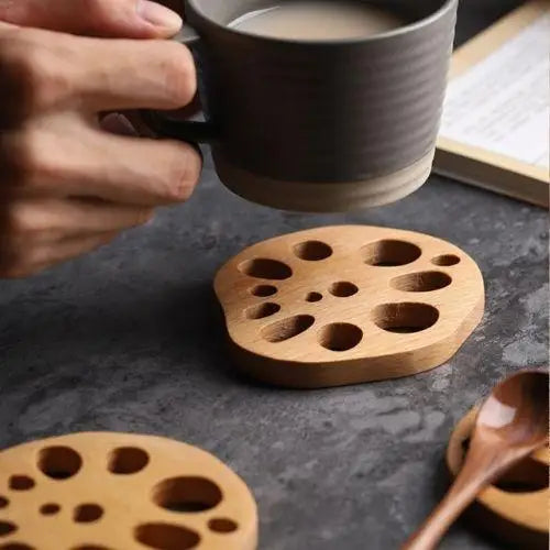 Beech wood tea coaster with cup of tea