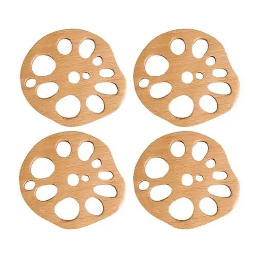 Set of four varnished beech wood tea coasters