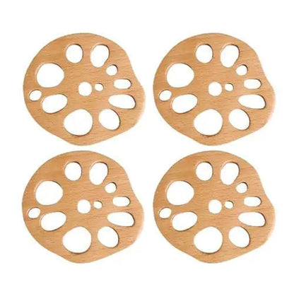 Set of four varnished beech wood tea coasters