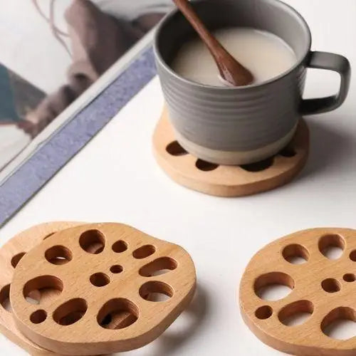 Brown beech wood tea coaster