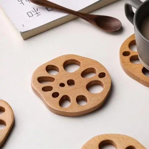 Beech wood tea coaster presentation on table