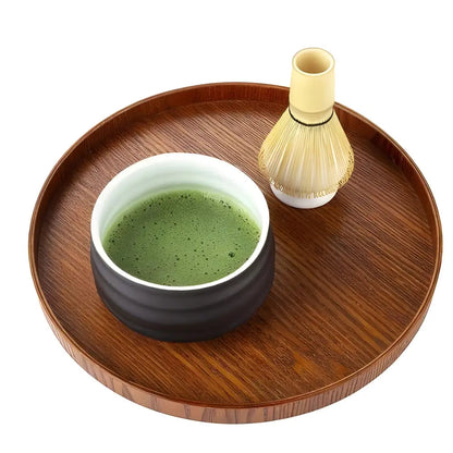 Top-down view of black chawan bowl showing wide open interior