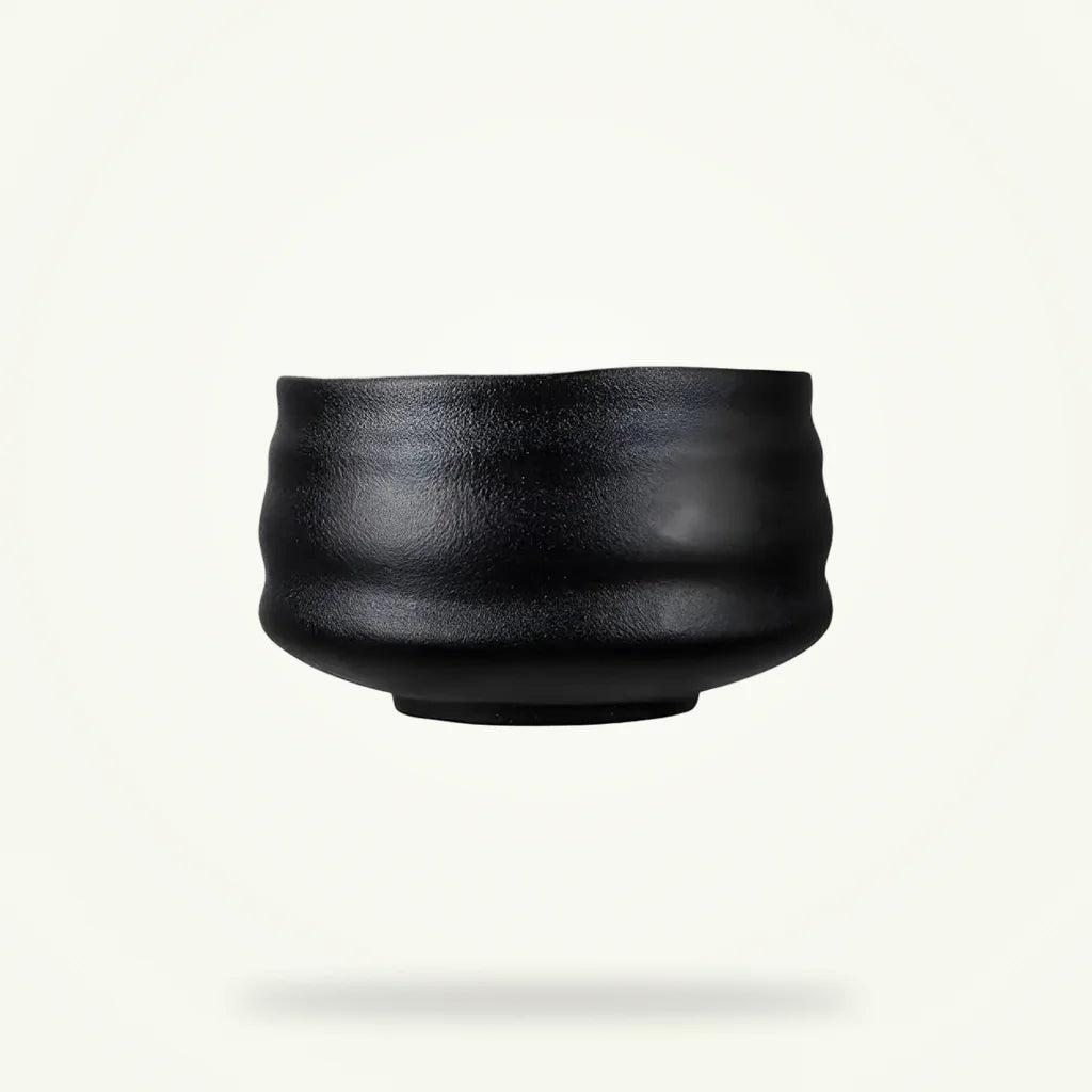 Black Chawan Matcha Bowl, Handcrafted Japanese Ceramic Tea Bowl, product photo on a plain background