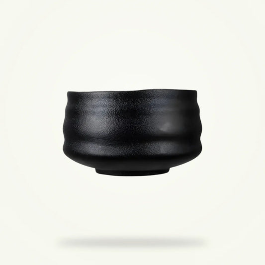 Black Chawan Matcha Bowl, Handcrafted Japanese Ceramic Tea Bowl, product photo on a plain background