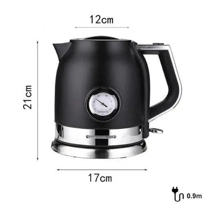 Black electric kettle size comparison with mug