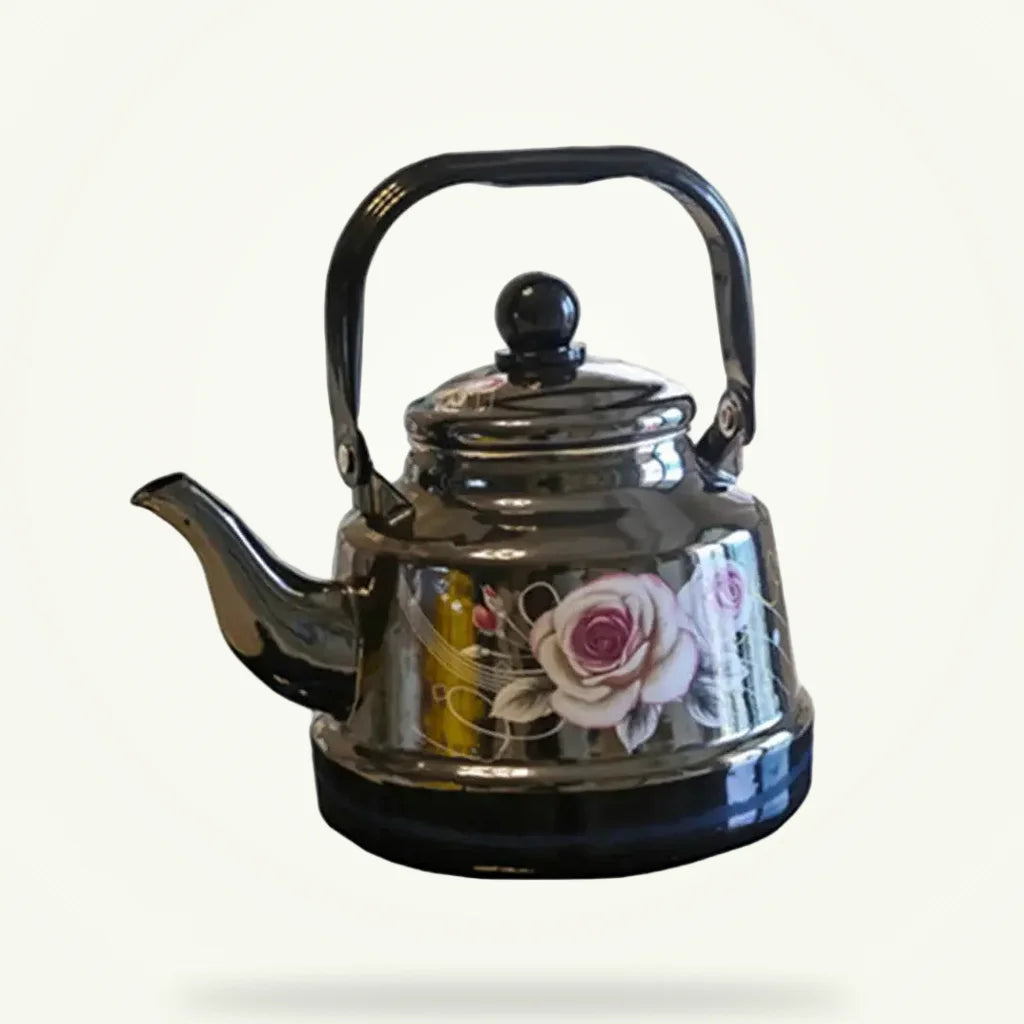 Black Enamel Teapot 1.7L - Stovetop Safe Porcelain Tea Pot, product photo on a plain background