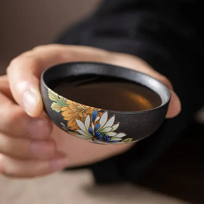 Black Tea Cup with Silver Relief - view 2