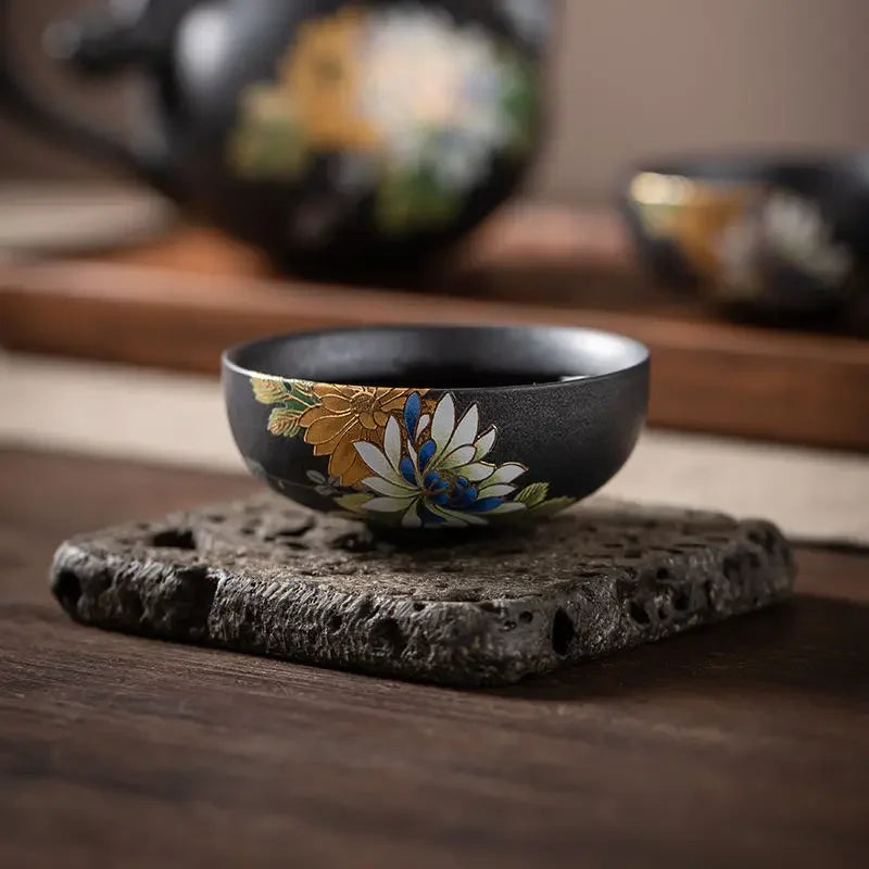 Black Tea Cup with Silver Relief - view 5