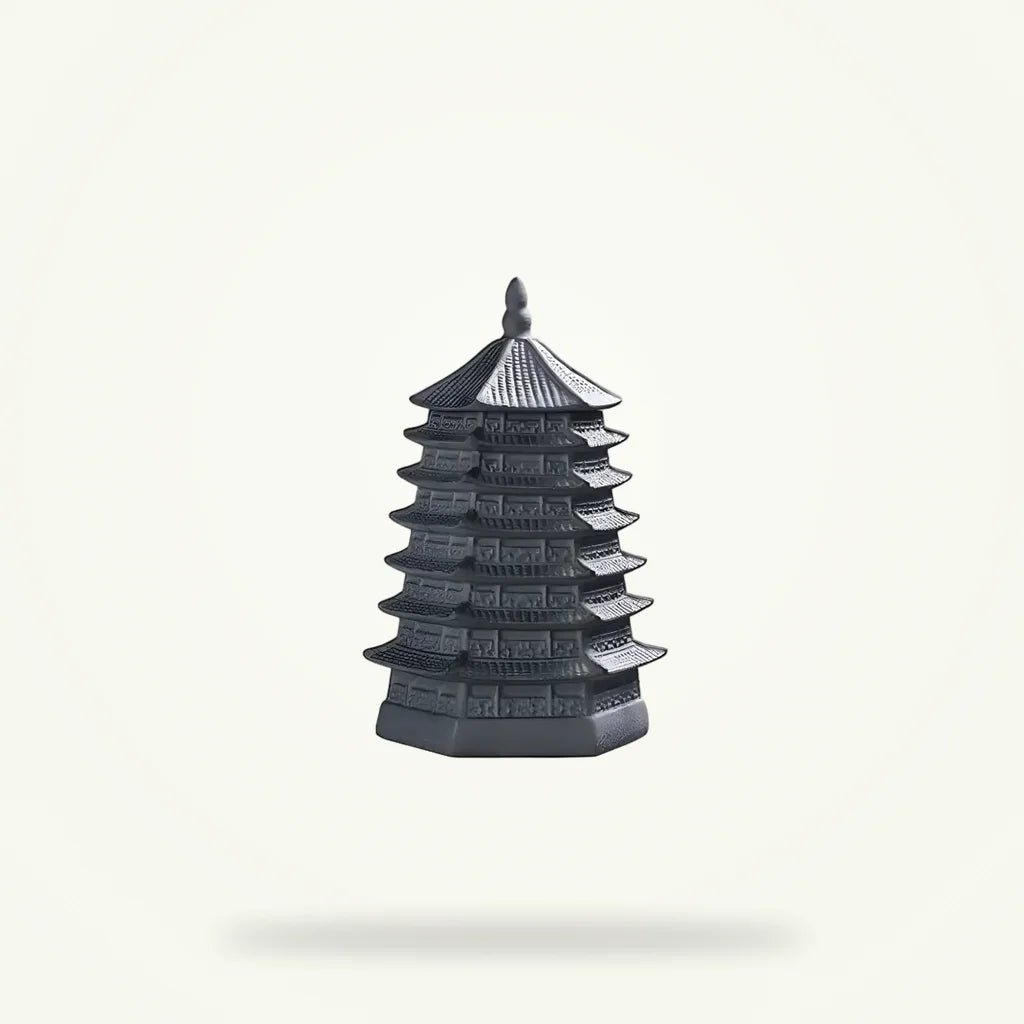 Black ceramic tea canister Temple of Asia, 250g loose leaf storage jar, front packshot