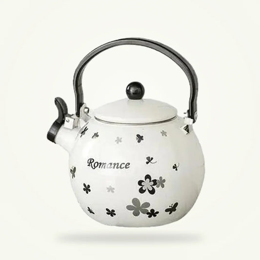 Black & White Butterfly Porcelain Whistling Teapot - 70 oz, product photo on a plain background