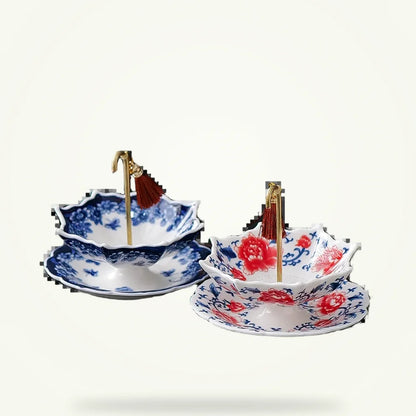 Blue and White Porcelain Umbrella Tea Strainer, product photo on a plain background
