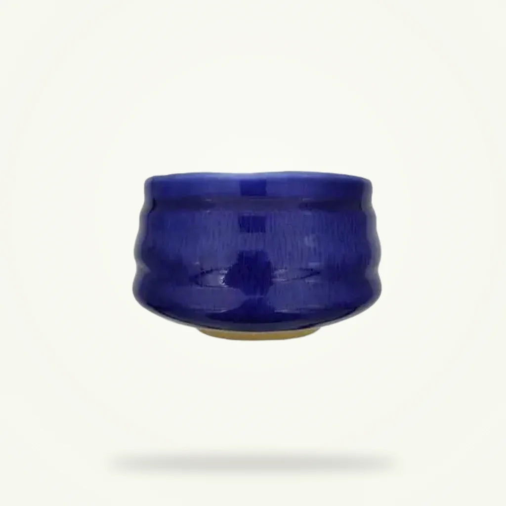 Blue Porcelain Chawan Matcha Bowl - Handcrafted Japanese Tea Bowl, product photo on a plain background