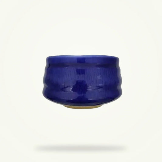 Blue Porcelain Chawan Matcha Bowl - Handcrafted Japanese Tea Bowl, product photo on a plain background
