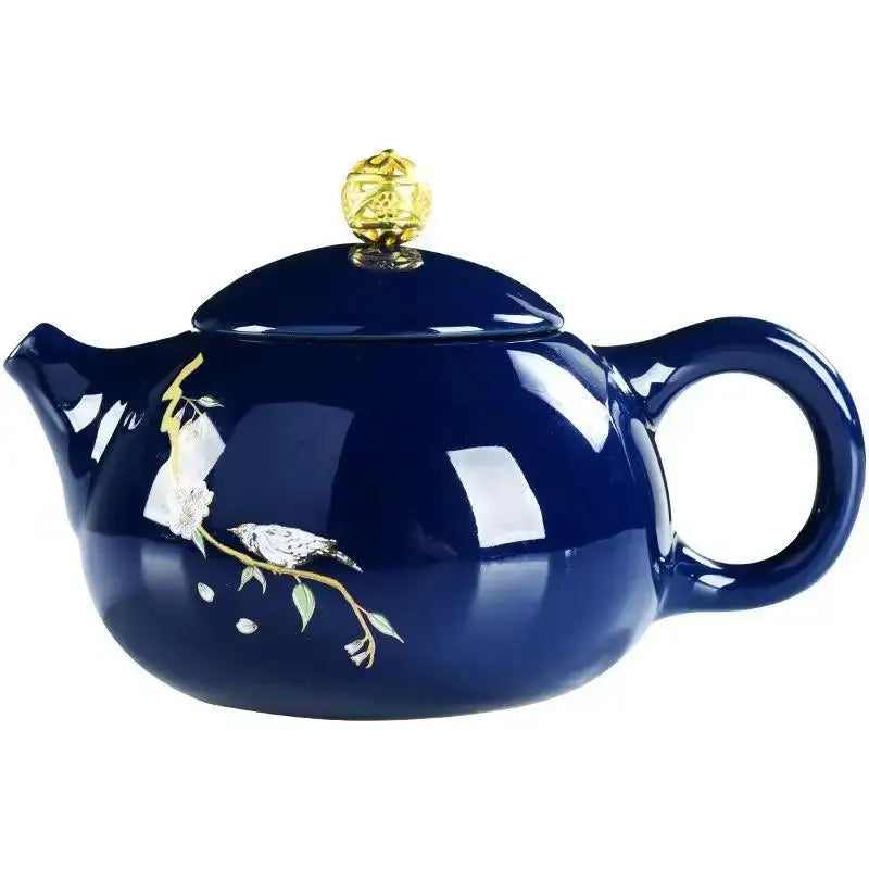 Blue porcelain teapot 220ml with lid, front view