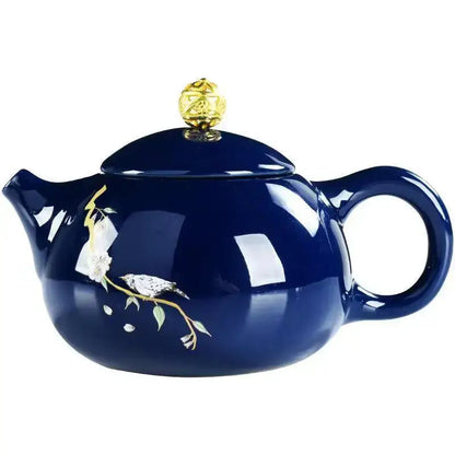 Blue porcelain teapot 220ml with lid, front view