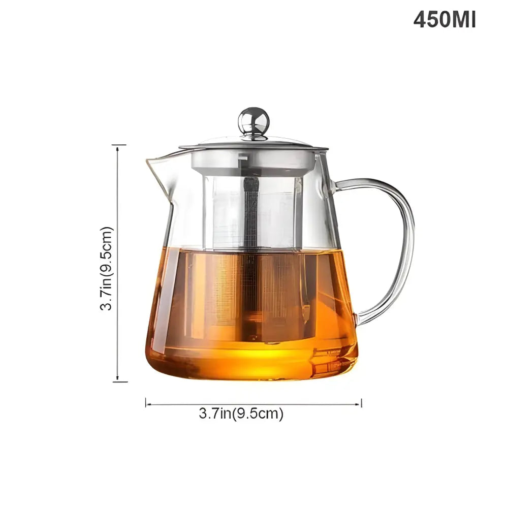 Compact 450 ml borosilicate glass teapot for single serving loose leaf tea