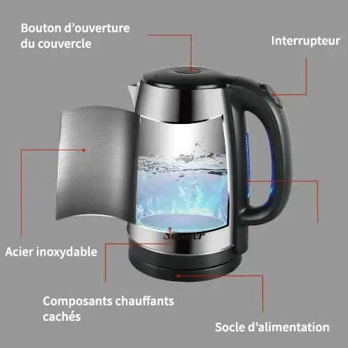 Electric kettle boiling water with steam