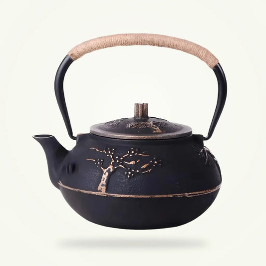 Cast Iron Teapot 1L, Gold Tree Engraving, product photo on a plain background