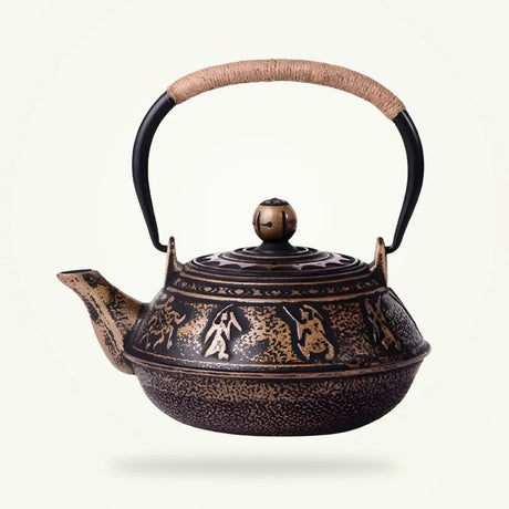 Cast Iron Teapot Black and Gold Warrior Design, 900 ml