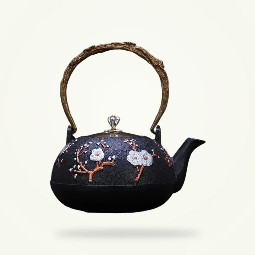 Cast iron teapot with bird design, 1200ml, full packshot on plain background