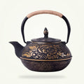 Cast Iron Teapot with Golden Flower Design, 30 oz
