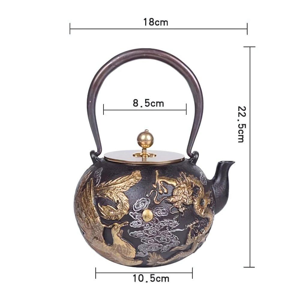 Pouring tea from cast iron teapot into a cup, warm ambiance