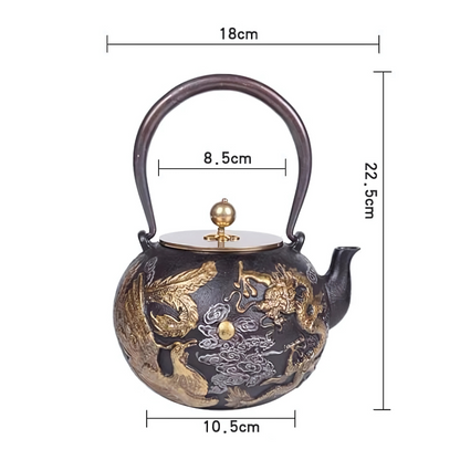 Pouring tea from cast iron teapot into a cup, warm ambiance