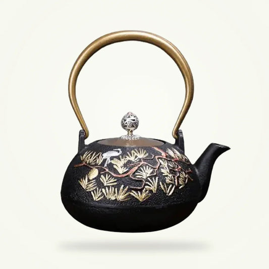 Cast Iron Teapot with Pine and Bird Design - 1.2L, product photo on a plain background