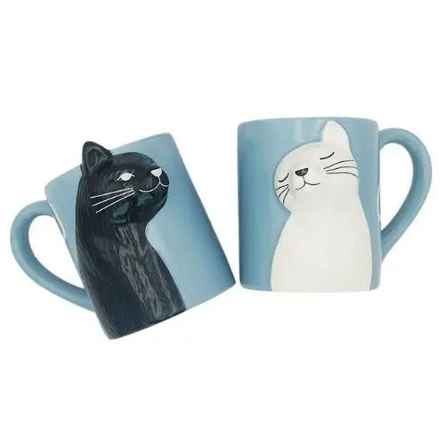 Cat couple mug set black and white pair gift ready